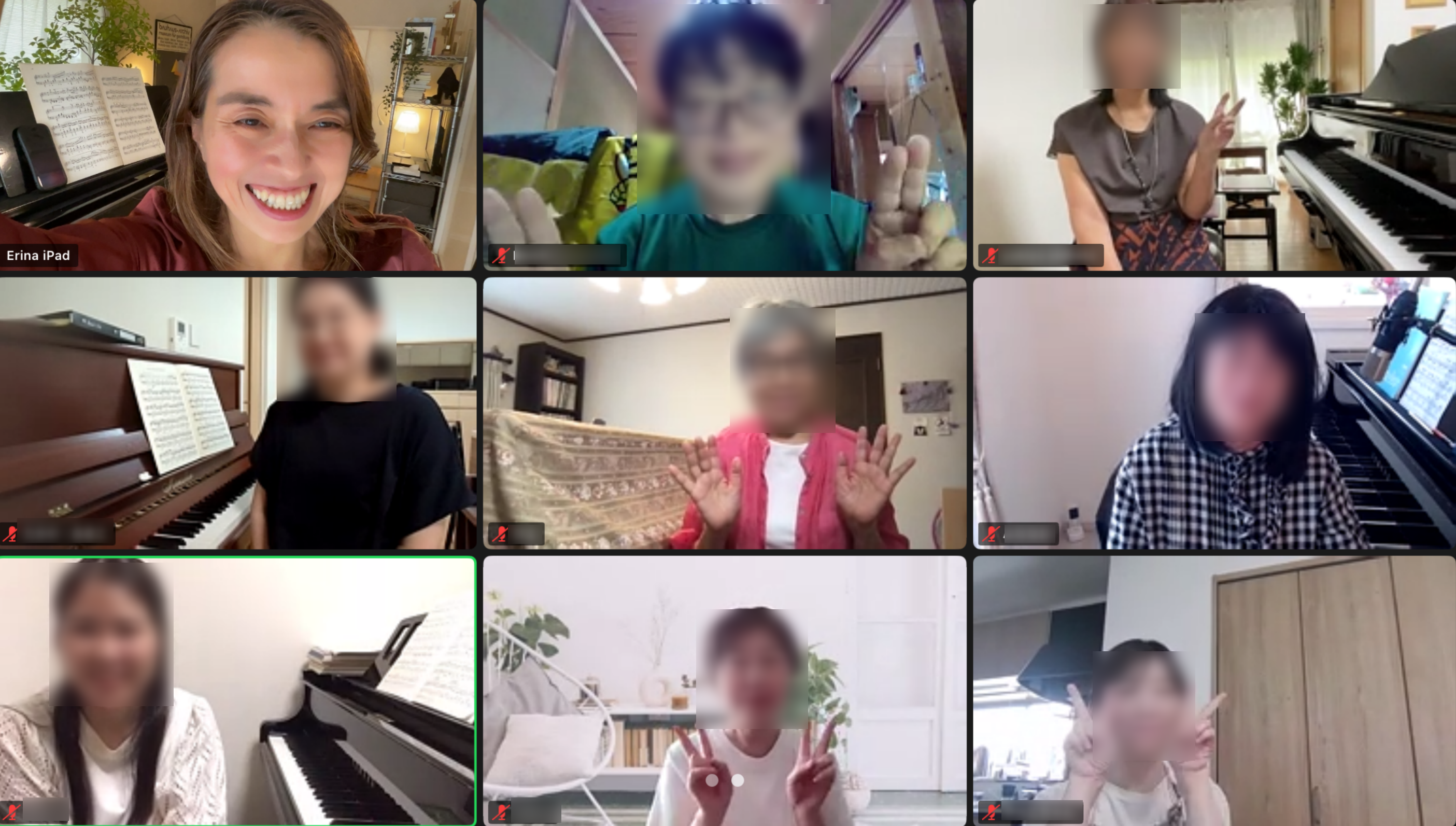 オンラインで集まり、お豆奏法の学びを分かち合うサロンの様子